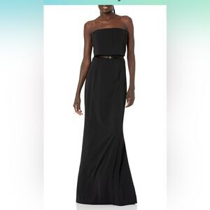 Erin Fetherston black gown strapless gold bow front back zip 2